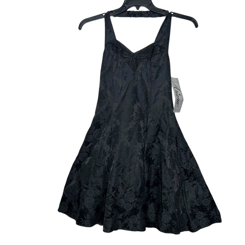 Vintage 90s 1990s deadstock new Black halter V-neck A-line Mini Dress Ariana